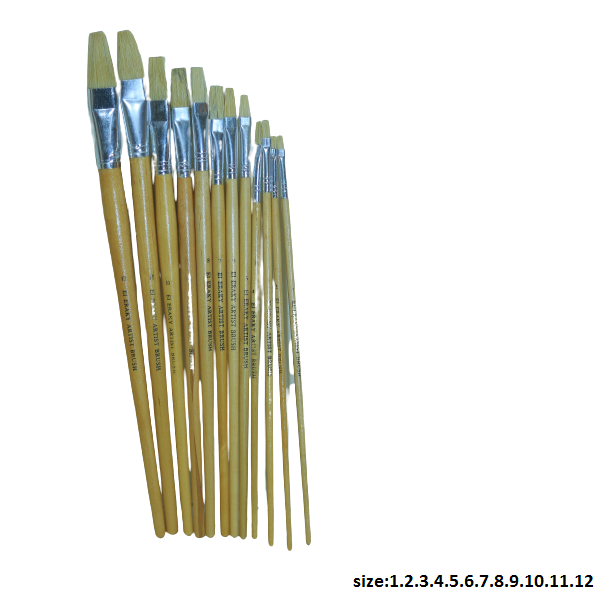 Pack of 12 Wooden rough hair brush for oil color (1-2-3-4-5-6-7-8-9-10-11-12)