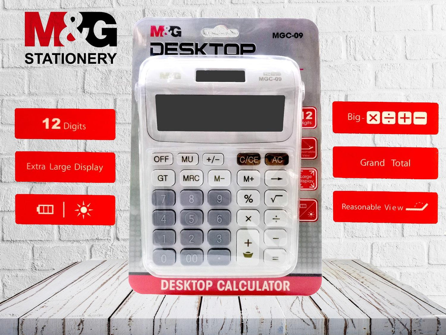 M&G Electronic Desktop Calculator - Dual Power - 12 Digits - No:98775