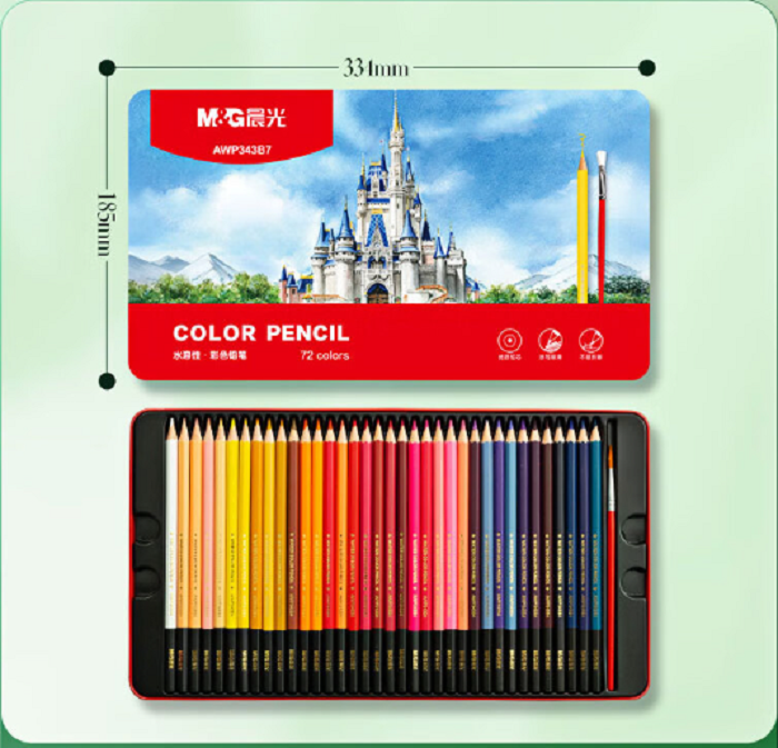 M&G Chenguang 72 Color Premium Watercolor Pencil With Blending Brush Metal Box - No:AWP343B7