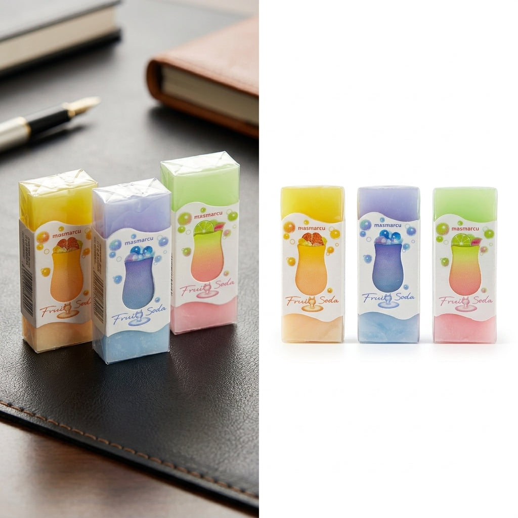 M&G Chenguang Masmarcu Fruit Soda PVC Eraser – Cute Soft Dust-Free Pencil Eraser Assorted Colors - 1pcs - No: AXP963E