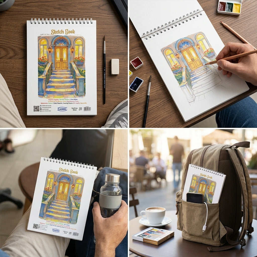 YASSIN Spiral Sketch Book 16 × 21 cm – 180 GSM – 12 Sheets – Premium White Paper for Drawing & Mixed Media