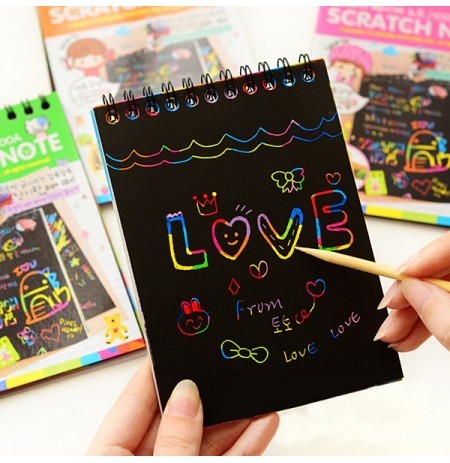 كتاب واحد، ١٠ أوراق، مجموعة رسم للأطفال، ورق خدش، ألوان سحرية