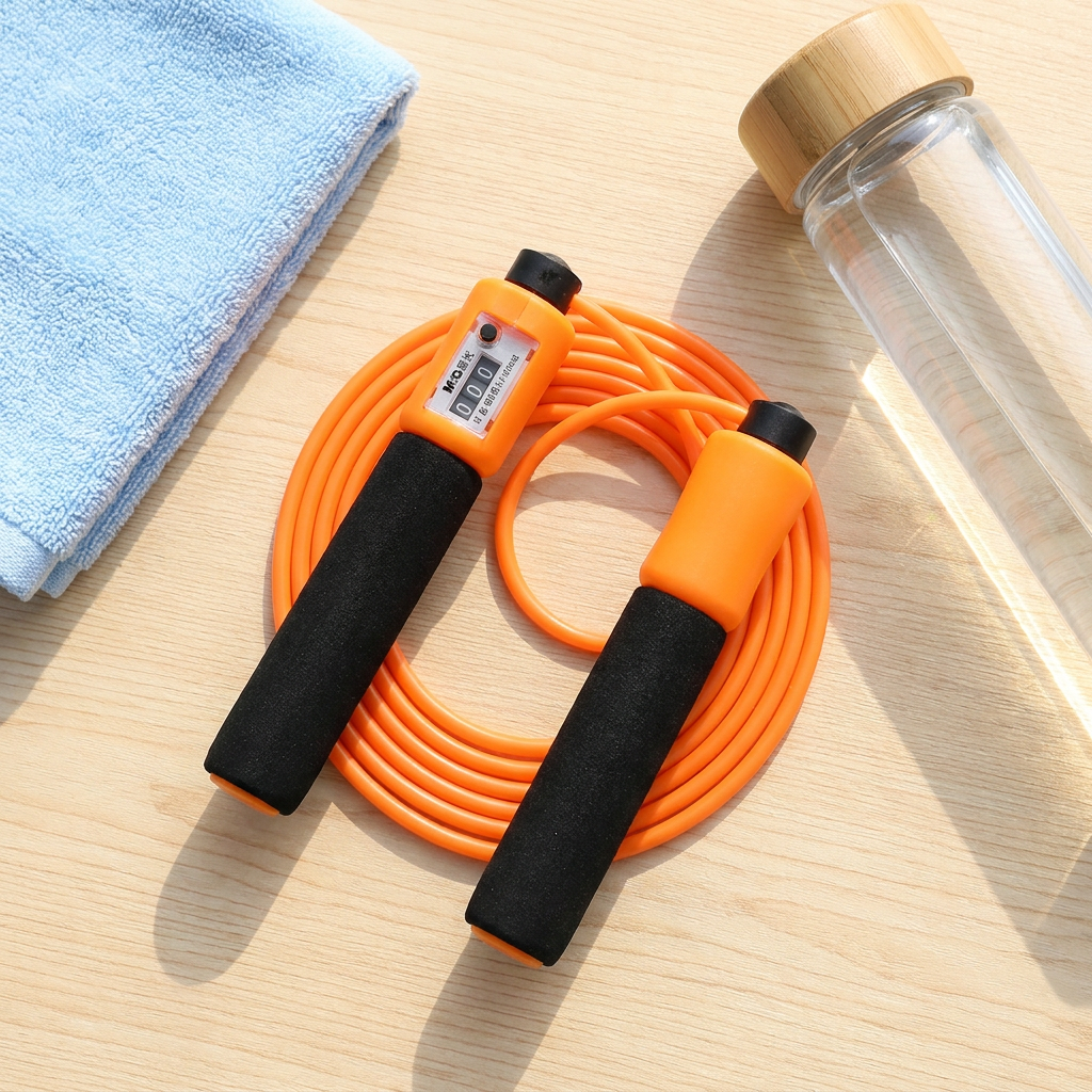 M&G adjustable jump rope with counter coiled flatlay