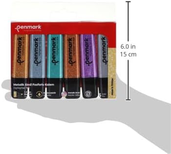 Penmark set of 6pcs Chisel Tip glitter highlighters - No:HS-505