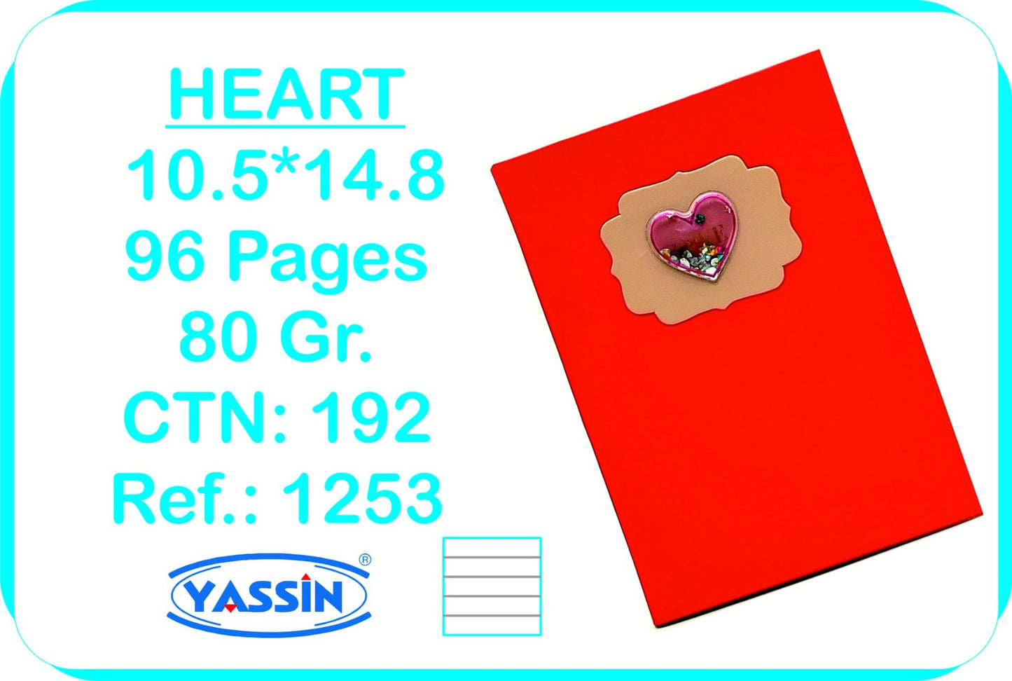 Yassin Heart Notebook A6 - 96sheets - No: 1253