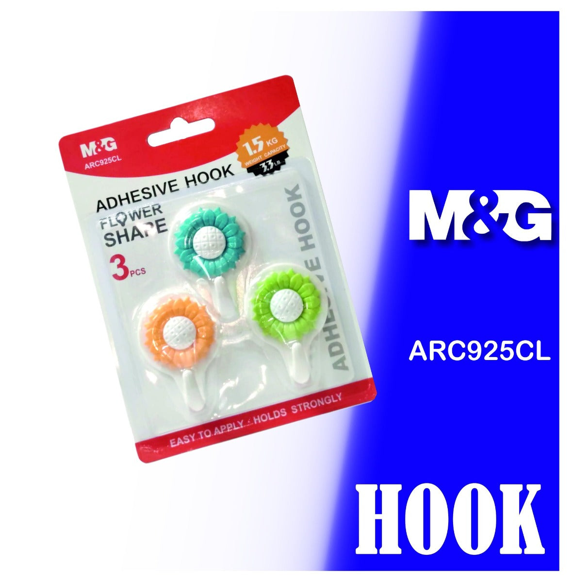 M&G Chenguang Flower Adhesive Wall Hook 1.5kg 3pcs - No:ARC925CL