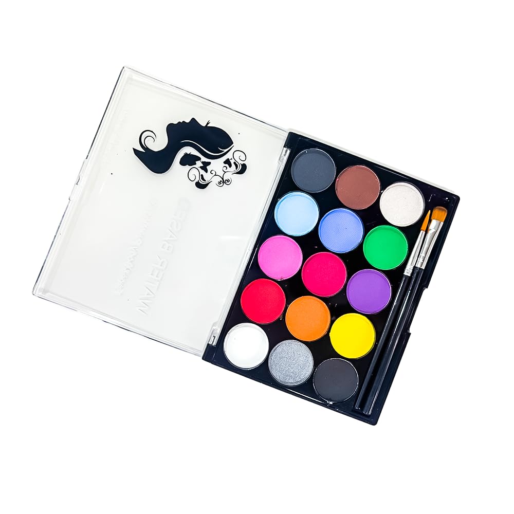 KeepSmiling Face & Body Paint Set – 15 Water-Based Colors with Brush | Non-Toxic Face Painting Kit - No: 1502