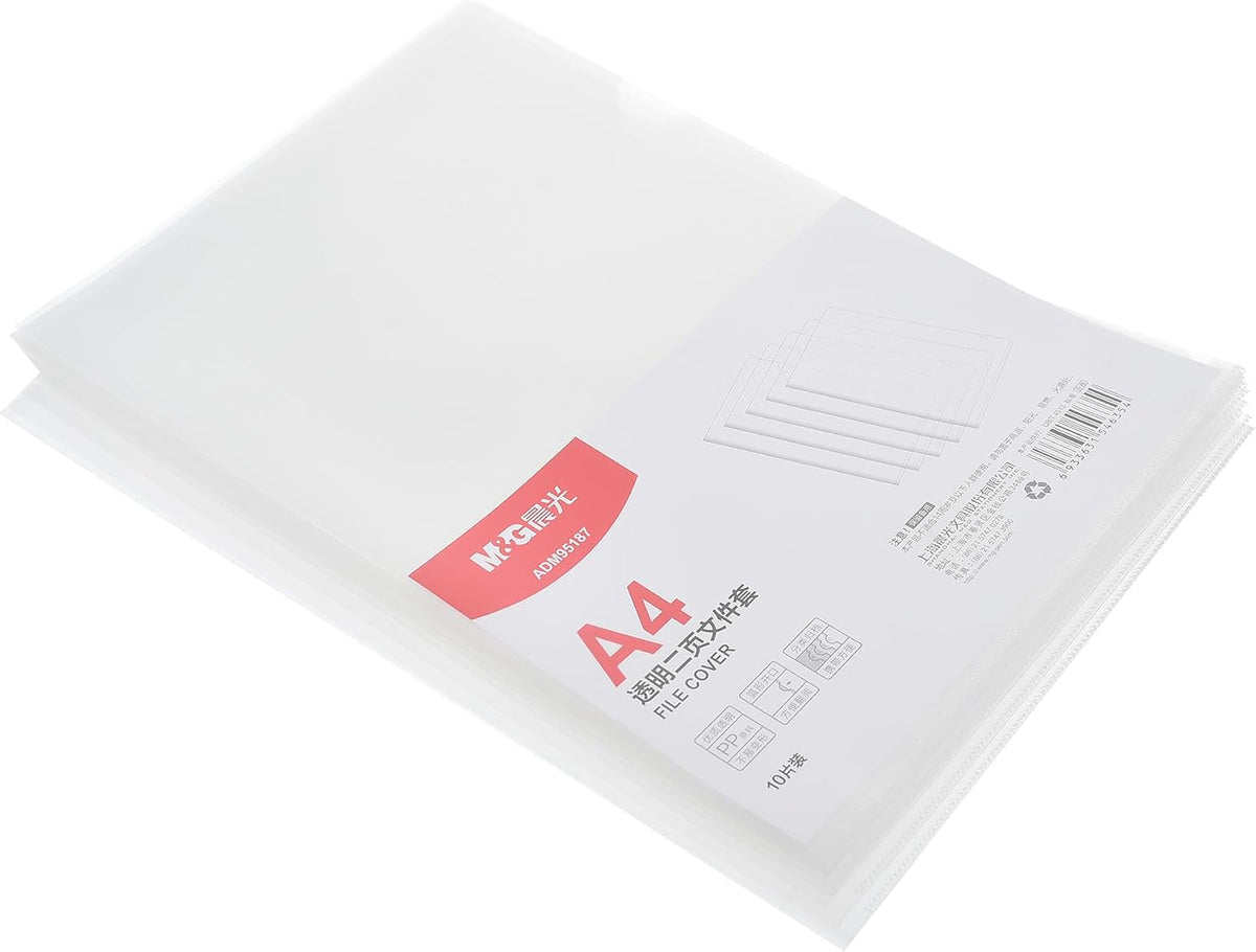 M&G Chenguang A4 Transparent File Covers – 10 Pieces, Clear Plastic Document Sleeves for School, Office & Filing - No: ADM95187