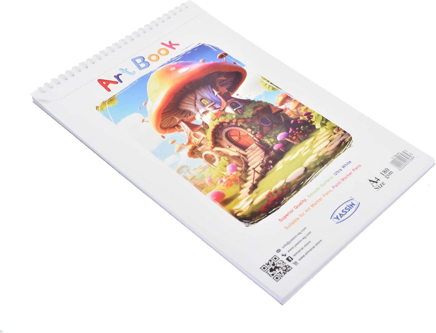 كراسة رسم ياسين وايت، 12 ورقة A4، مُجلّدة بسلك حلزوني، مناسبة للرسم الفني الاحترافي.