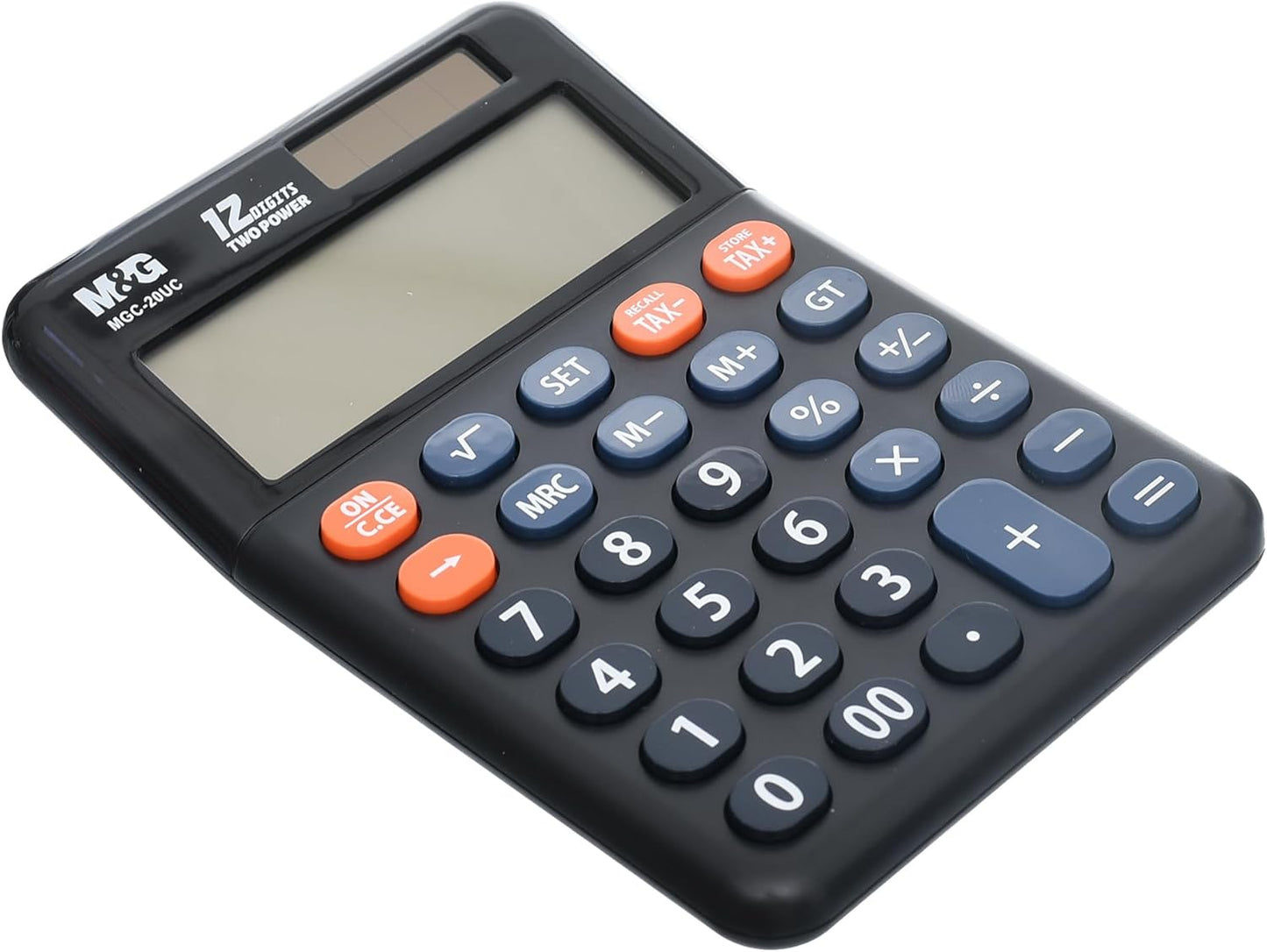 آلة حاسبة مكتبية من إم آند جي تشنغوانغ، مزودة بوظيفة الضرائب، 12 رقمًا، تعمل بمصدرين للطاقة، أداء موثوق، موديل MGC-20UC - رقم المنتج: ADG981J9