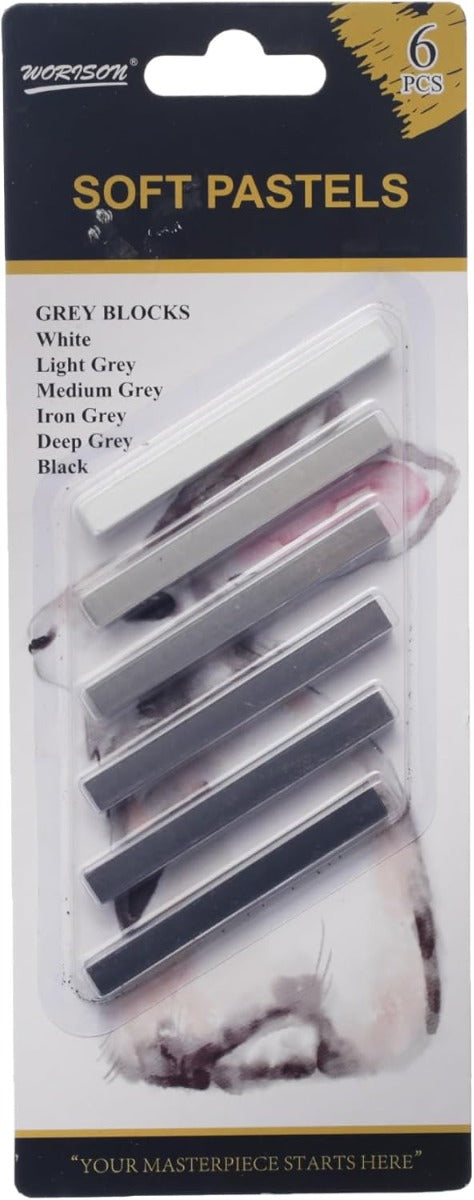 مجموعة ألوان باستيل ناعمة، 6 أقلام، درجات الرمادي، G-230920
