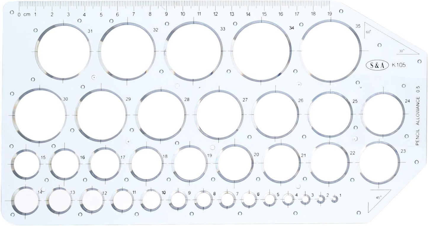 S&A Circles stencil ruler Semi-transparent - No:K-105