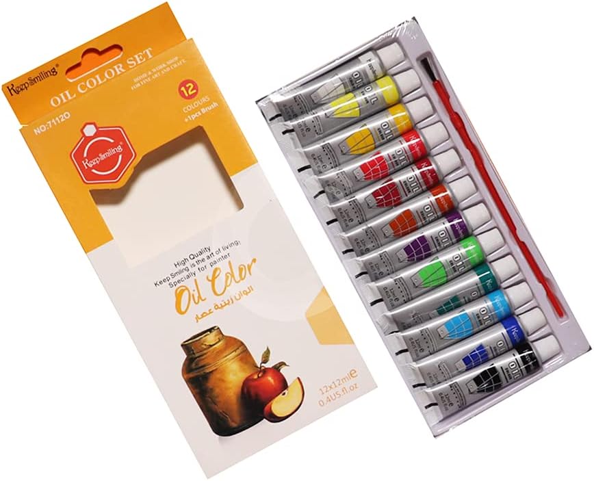 Keep Smiling Oil Color12ml tubes, Box of 12 Colors and 1 Brush - No:HS-7112O
