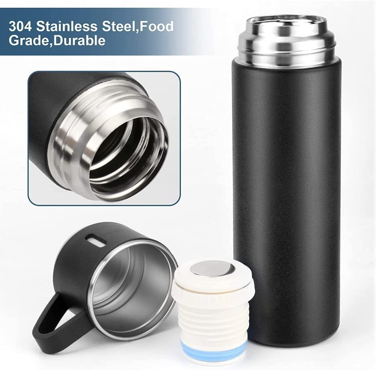 Peacox 500ml Vacuum Stainless Steel Flask With 3 Lids Hot And Cold - Assorted Color