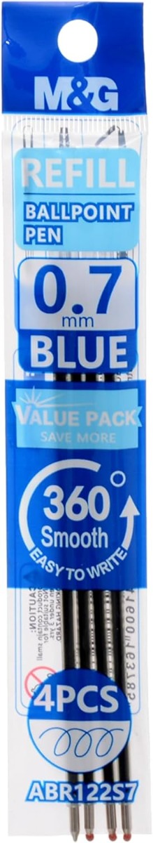عبوة إعادة تعبئة أقلام الحبر الجاف من إم آند جي، ملونة، 4 قطع، رقم المنتج 122S7.