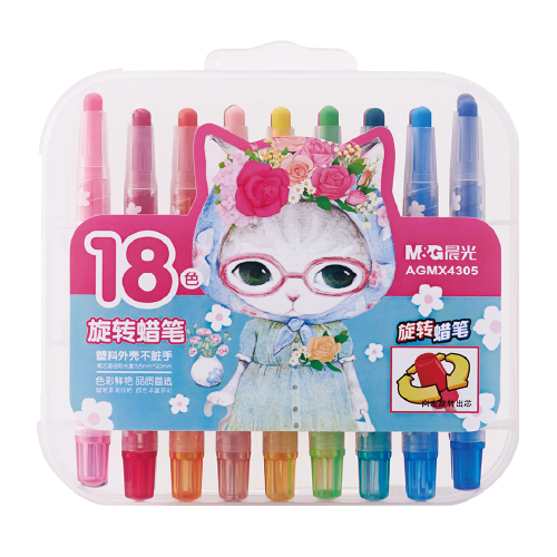 عبوة من 18 قلم تلوين شمعي قصير ملتوي من إم آند جي رقم 4305