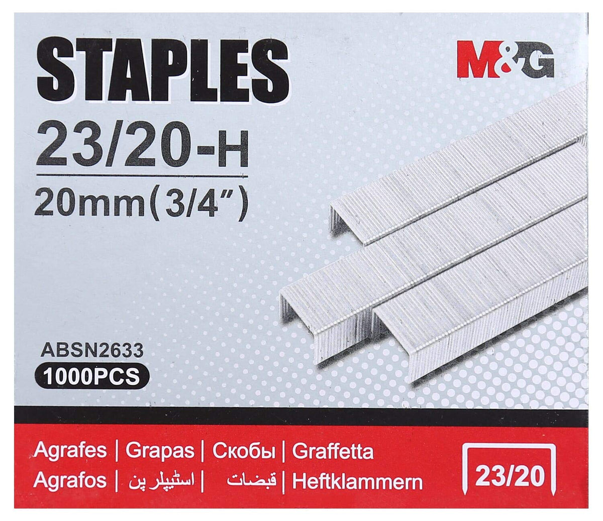 M&G Chenguang Staples 23/20-H – 20mm (3/4") Heavy-Duty Staples, 1000 Pieces – No: ABSN2633