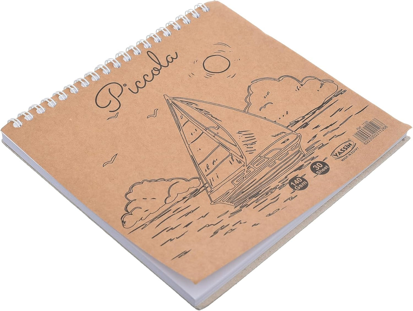 Yassin Piccola Sketchbook, 30 Sheets Wire-Bound for Compact Art and Drawing, White