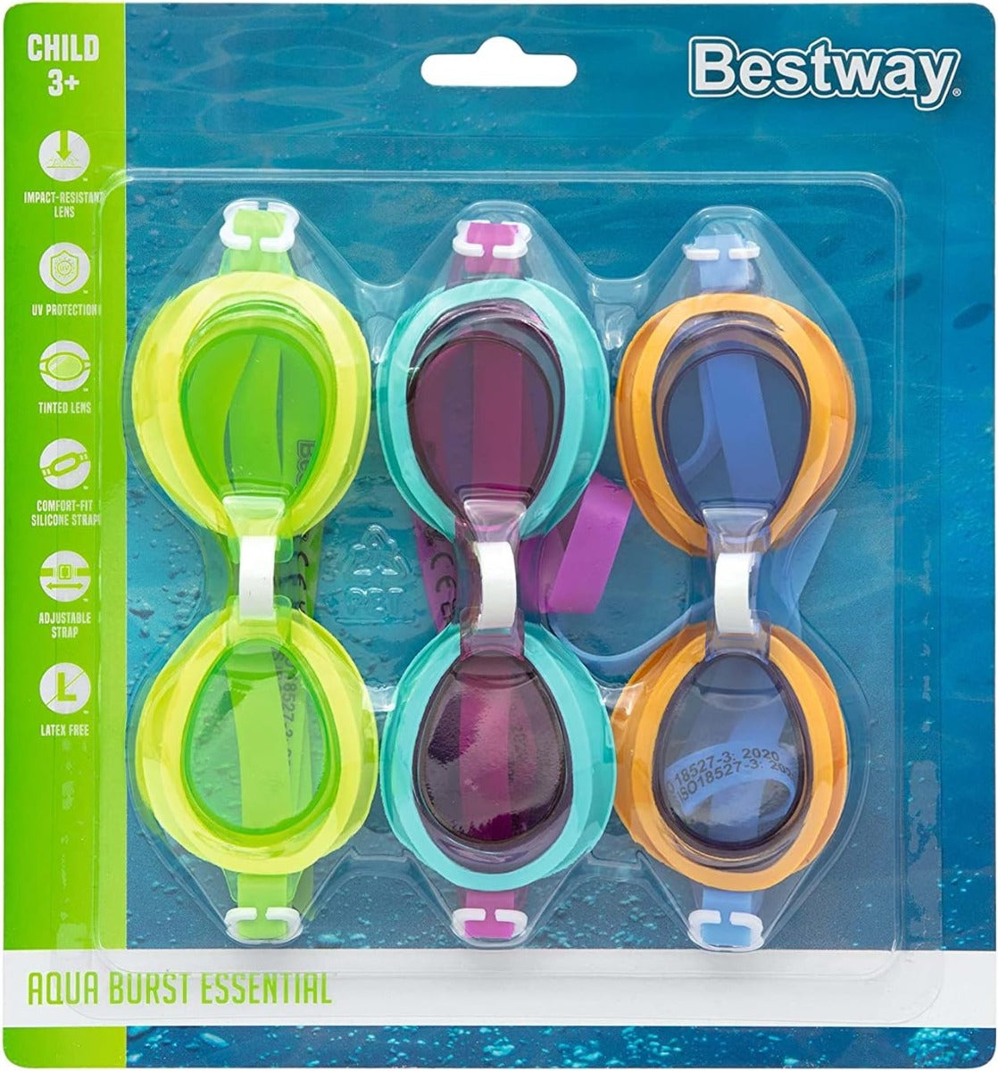 مجموعة نظارات السباحة الأساسية من بيست واي، 3 قطع، أكوا بيرست، للأطفال من عمر 3 سنوات فما فوق - رقم: 21074