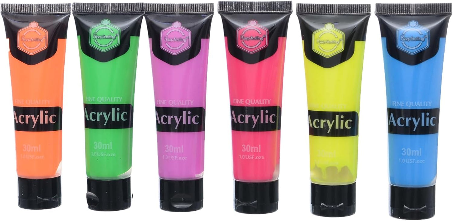 مجموعة ألوان أكريليك "حافظ على ابتسامتك" بستة ألوان فلورية، 30 مل لكل لون - رقم المنتج: F7356
