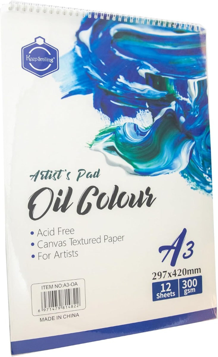 ألوان زيتية للرسم، حافظ على ابتسامتك، مقاس A3، سلك 29-21، 12 ورقة، 300 جرام.