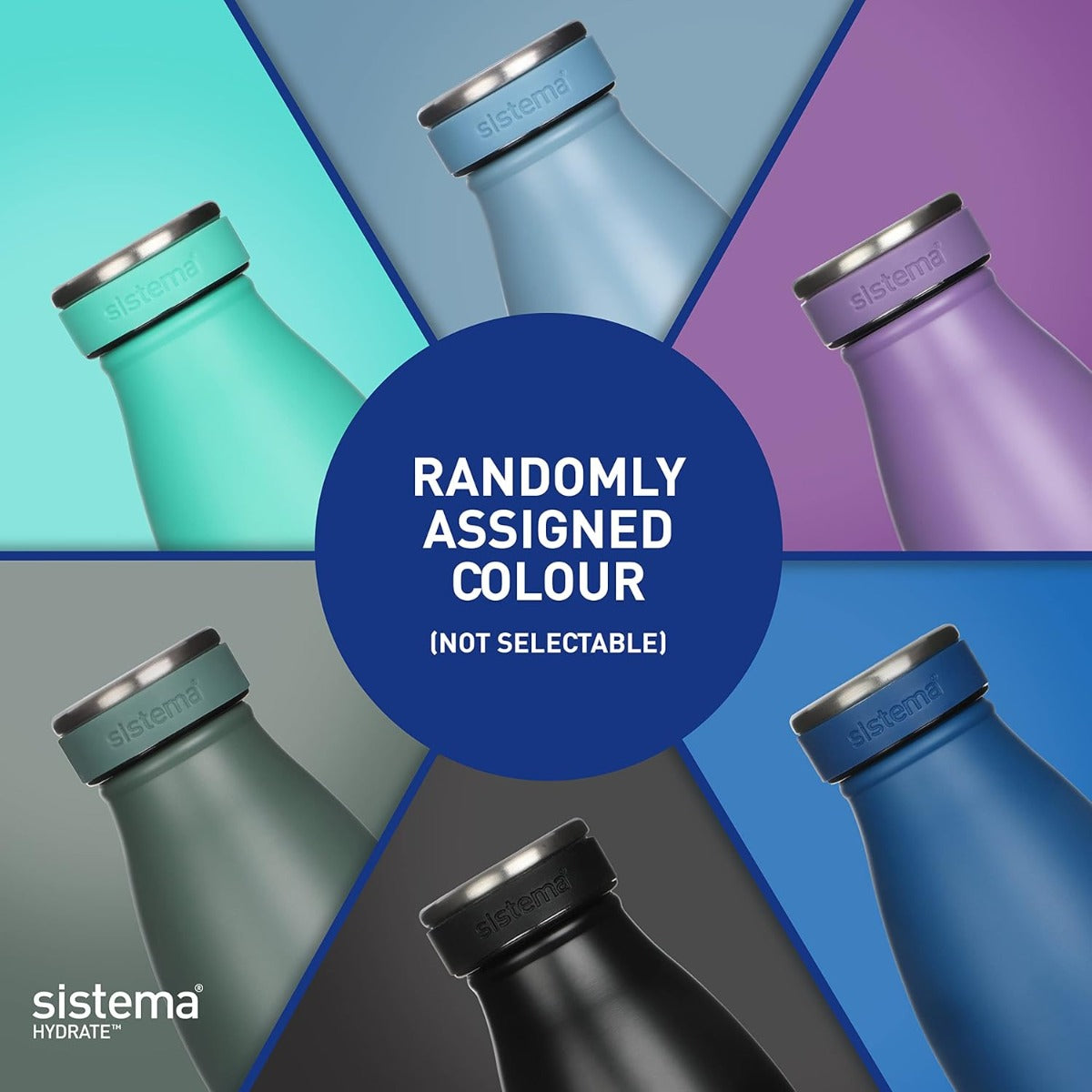 Sistema Hydrate Stainless Steel Water Bottle 500 ml Leak-Proof Reusable BPA & Phthalate Free - No:00550 - Assorted Color