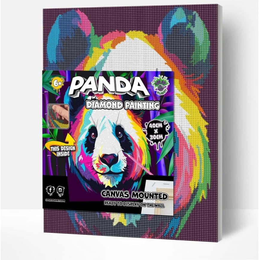 Splat Planet Panda Face Diamond Art Kit, Size:40 cm x 30 cm