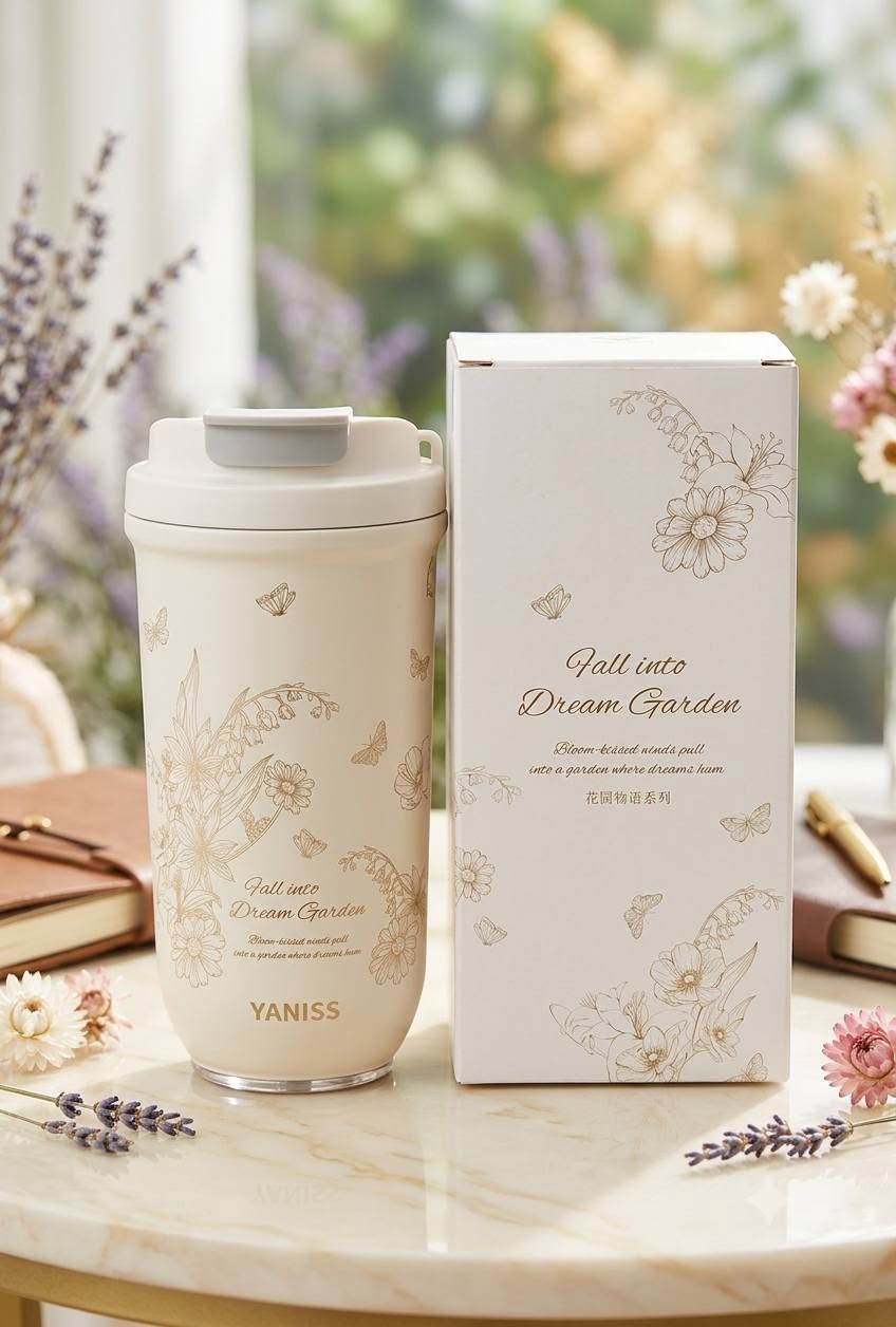 YANIS3 Vacuum Insulated Travel Tumbler – 600ml | Double Wall Stainless Steel Thermal Mug with Flip Lid | Dream Garden Collection