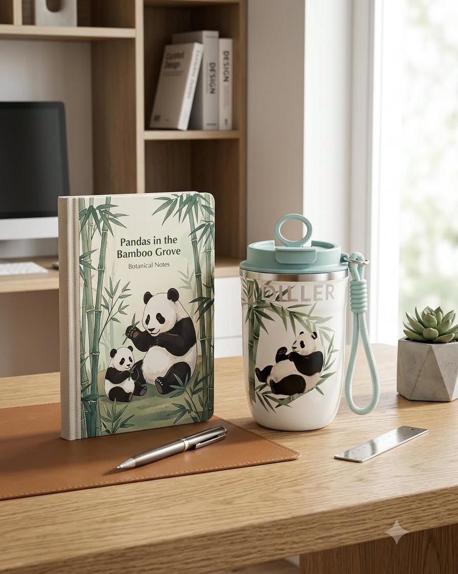 DILLER Panda Vacuum Insulated Travel Mug with Lid & Wrist Strap – 400ml | Stainless Steel Thermal Coffee Cup
