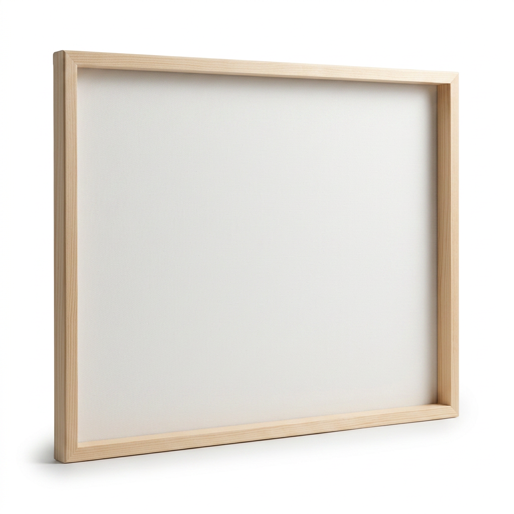 Blank square stretched canvas studio packshot showing frame edge