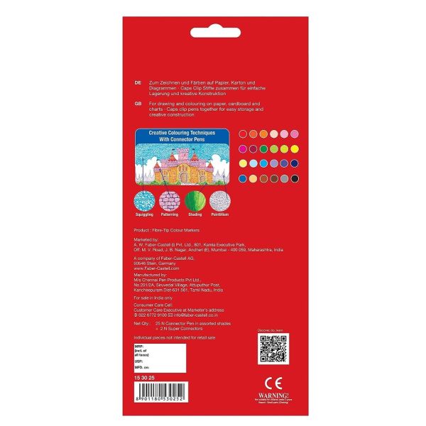 Faber-Castell- Connector Pens With 2 Free Connectors - 25colors - No:153025