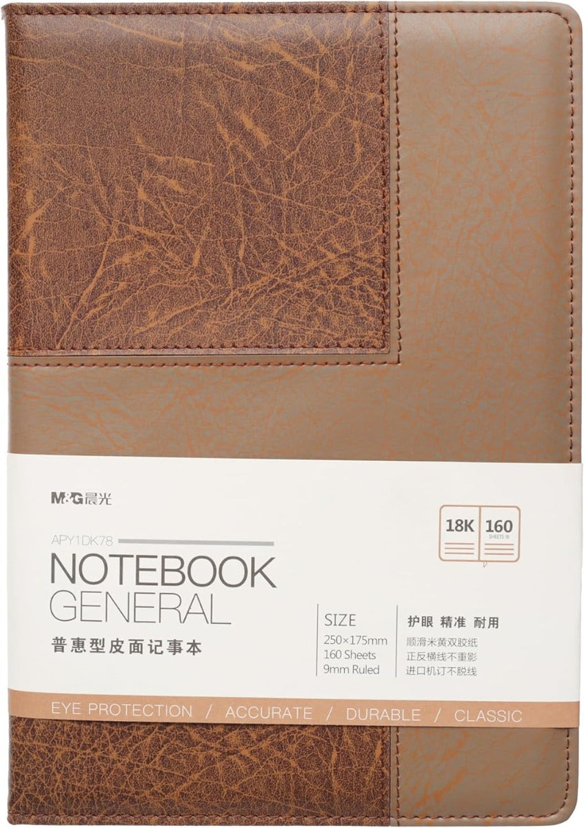 دفتر ملاحظات فاخر من الجلد من إم آند جي تشنغوانغ، مذكرات فاخرة ومنظمة، مسطر K18، 160 صفحة - رقم: APY1DK78