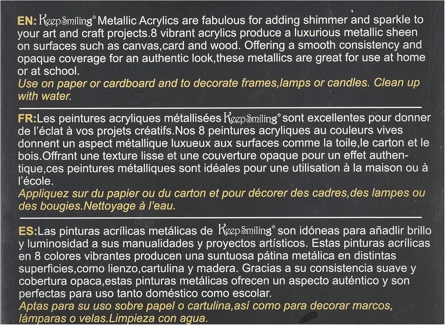 حافظ على ابتسامتك! مجموعة ألوان أكريليك معدنية من 6 قطع، 30 مل - رقم المنتج: B3030-6M