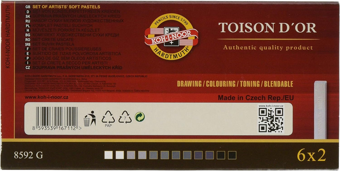 مجموعة أقلام تلوين باستيل ناعمة من كوه-إي-نور، 12 قلمًا، لون رمادي، رقم: 8592