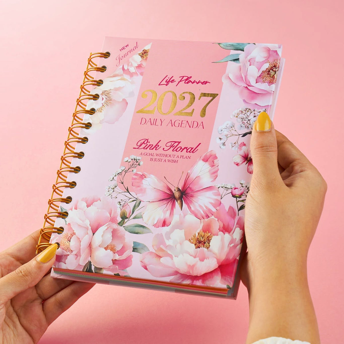 Mofakera Pinky Floral 2027 Year Gift Box – Luxury A5 Daily Planner & 10-Piece Stationery Gift Set - Pink ( Agenda )