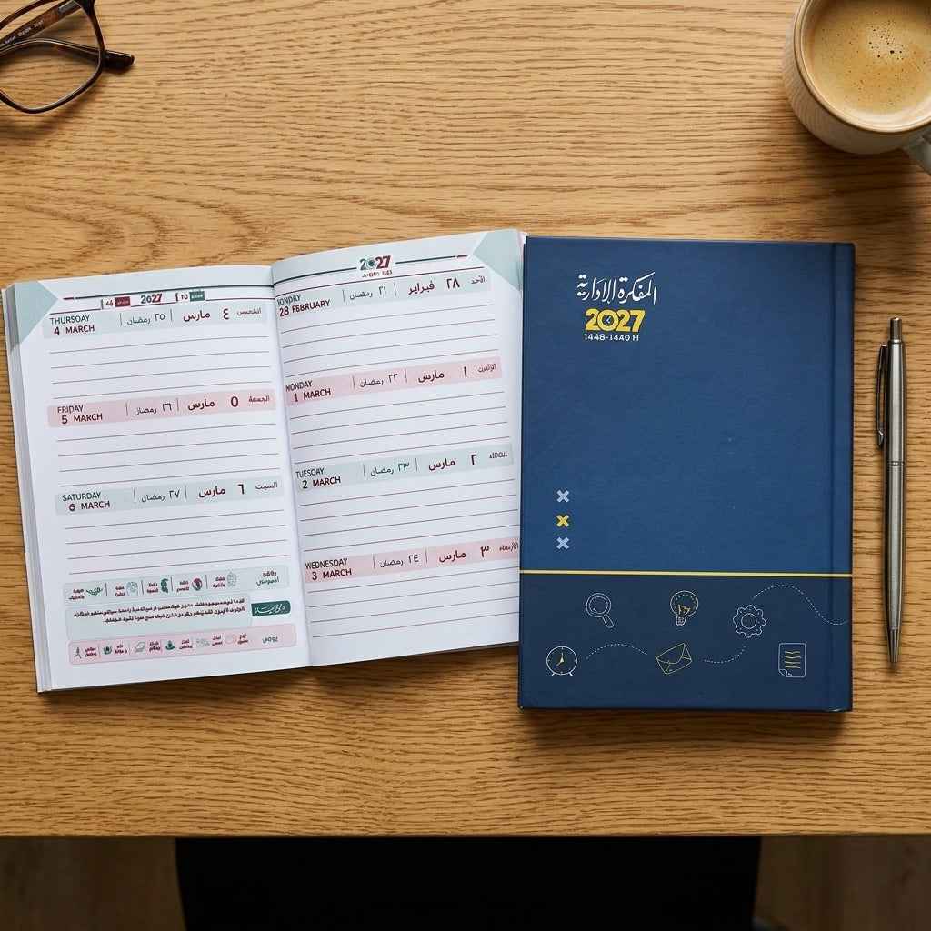 Administrative Diary Agenda 2027 - A6 size, daily, Arabic and English, with Hijri and Gregorian dates - Size: A6 - 1pcs
