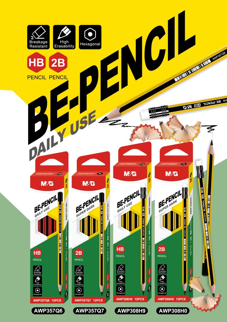 M&G Chenguang BE-PENCIL 2B Wooden Pencils – Exam Grade Hexagonal Graphite Pencils, Break-Resistant, High Erasability, Pack of 12 - No:AWP357Q7