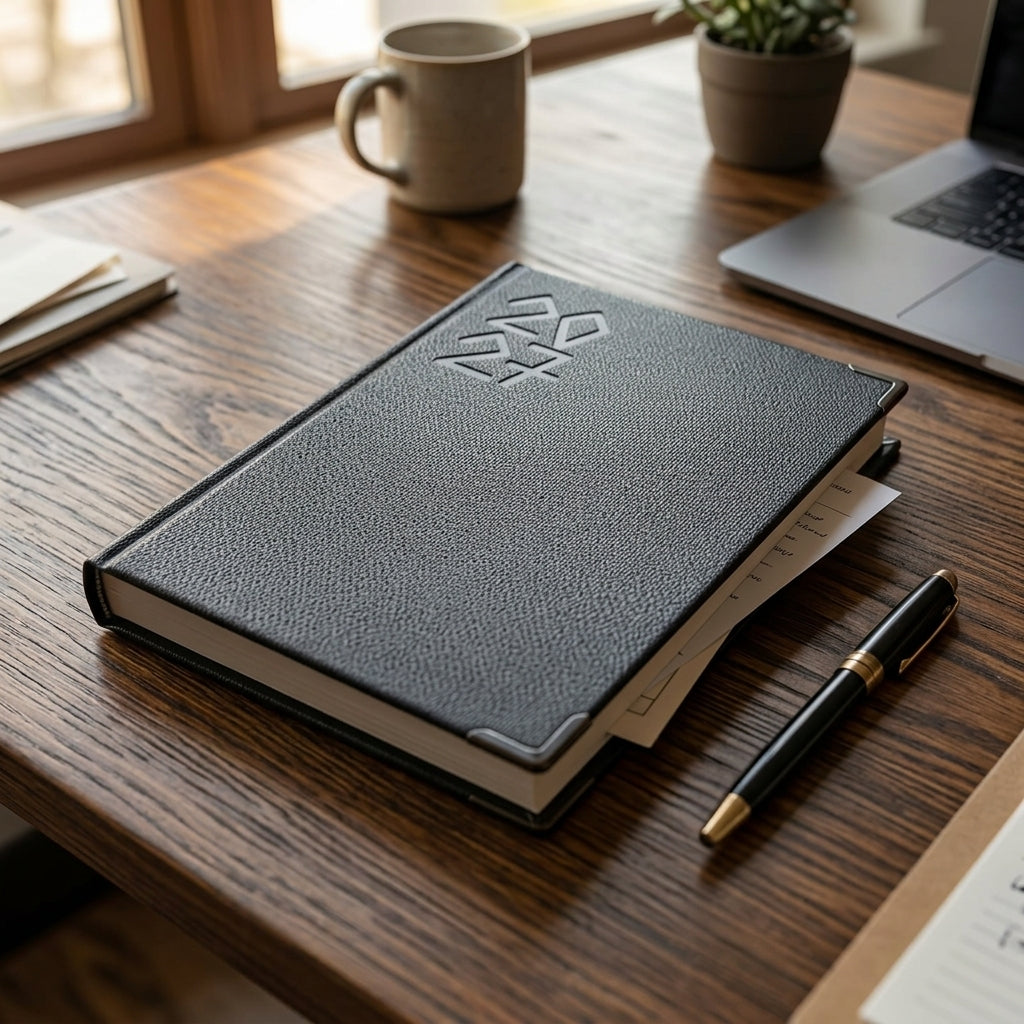Premium Black Leather 2027 Daily Planner Diary with Paper Holder, Hardcover Notebook, Daily Organizer - 1pcs - Black