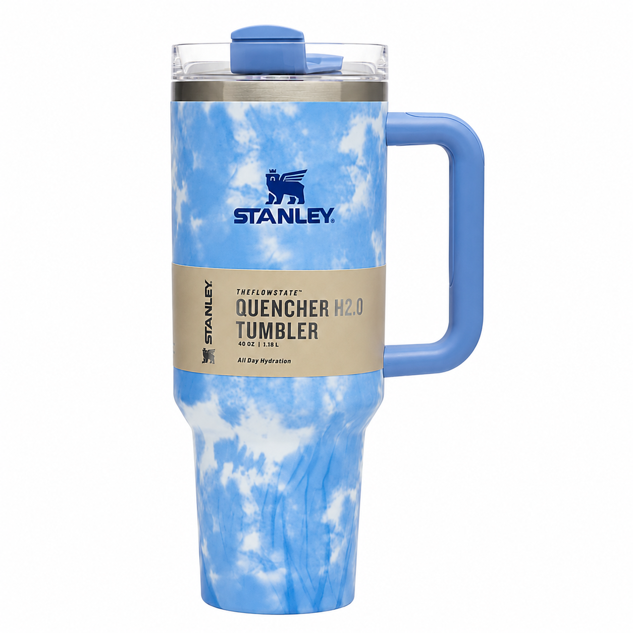 Stanley Quencher H2.0 Tie-Dye Tumbler 40oz (1.18L) – Vacuum Insulated Stainless Steel Travel Mug with Handle & Lid | Blue & Purple Marble Edition