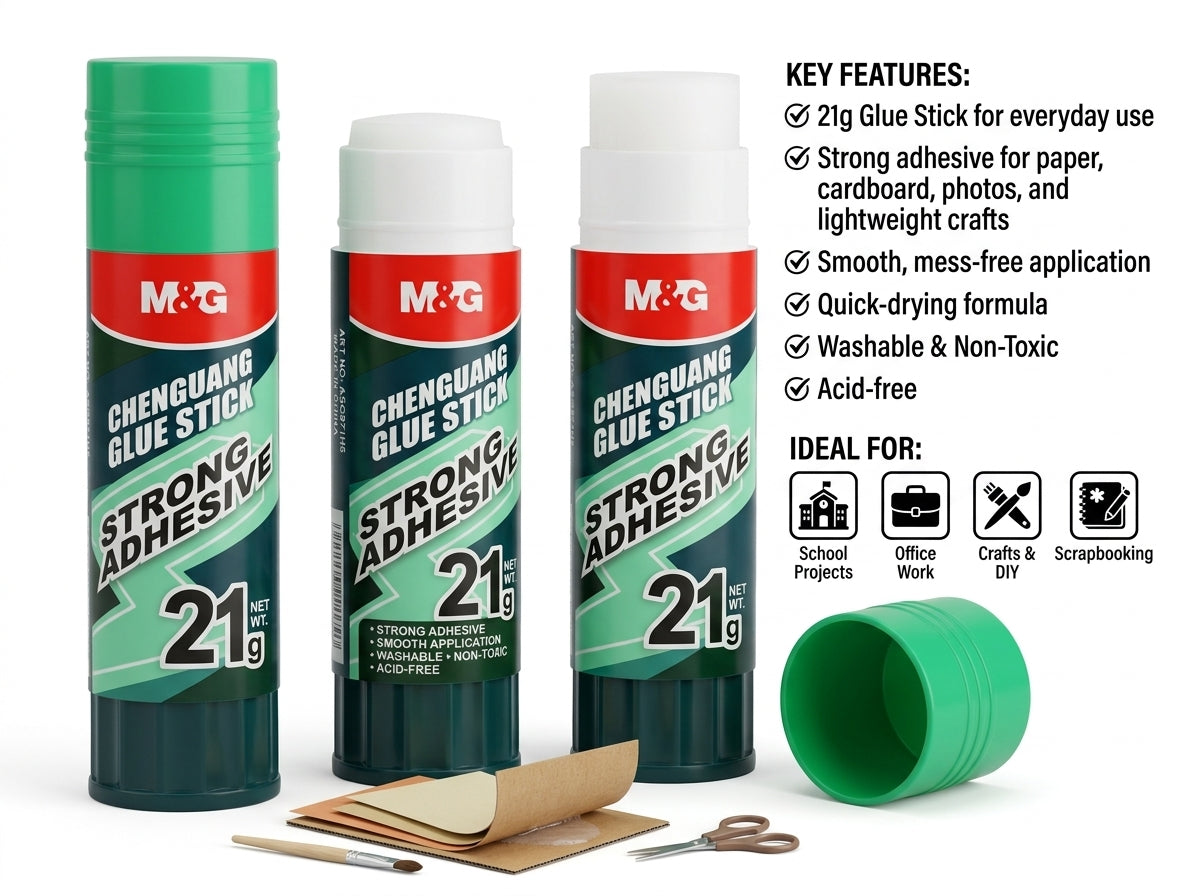 M&G Chenguang Glue Stick 21g – Strong Adhesive, Smooth Application, Washable, Non-Toxic Glue for Paper, Cardboard & School Projects - 1pcs - No: ASG971H5