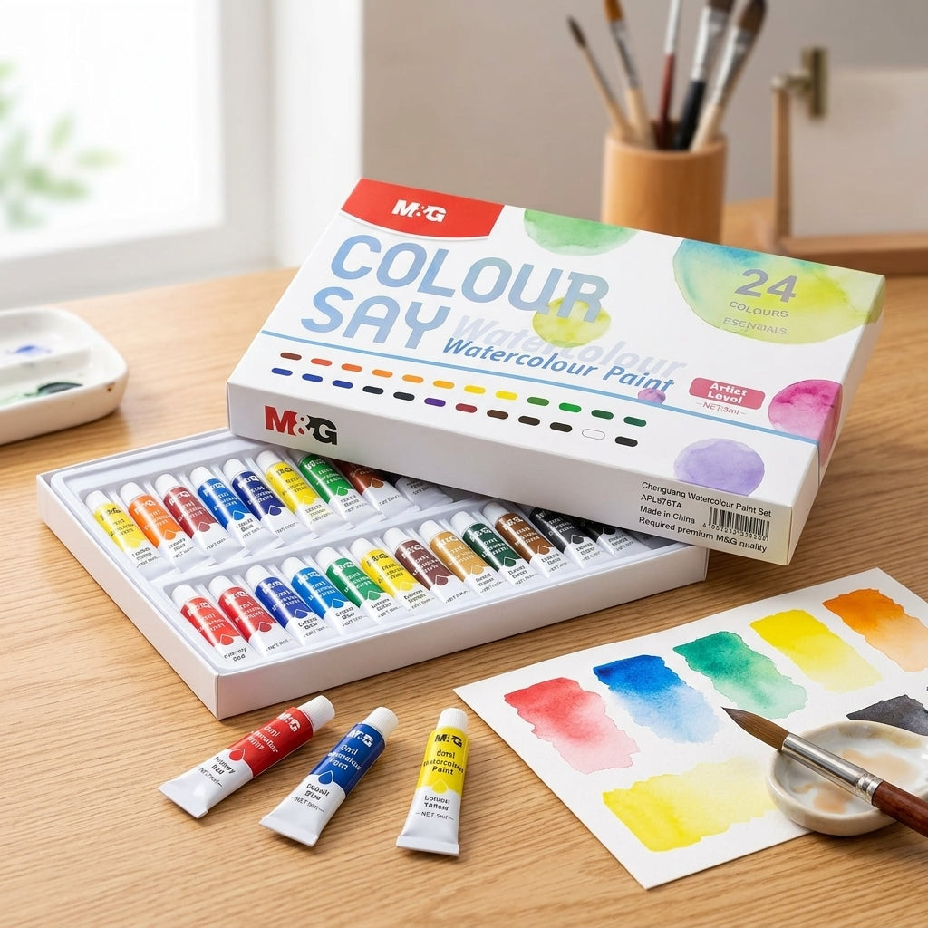 M&G Chenguang Watercolour Paint Set – 24 Vibrant Colors (5ml Tubes) for Artists, Students & Beginners - No: APL976T4