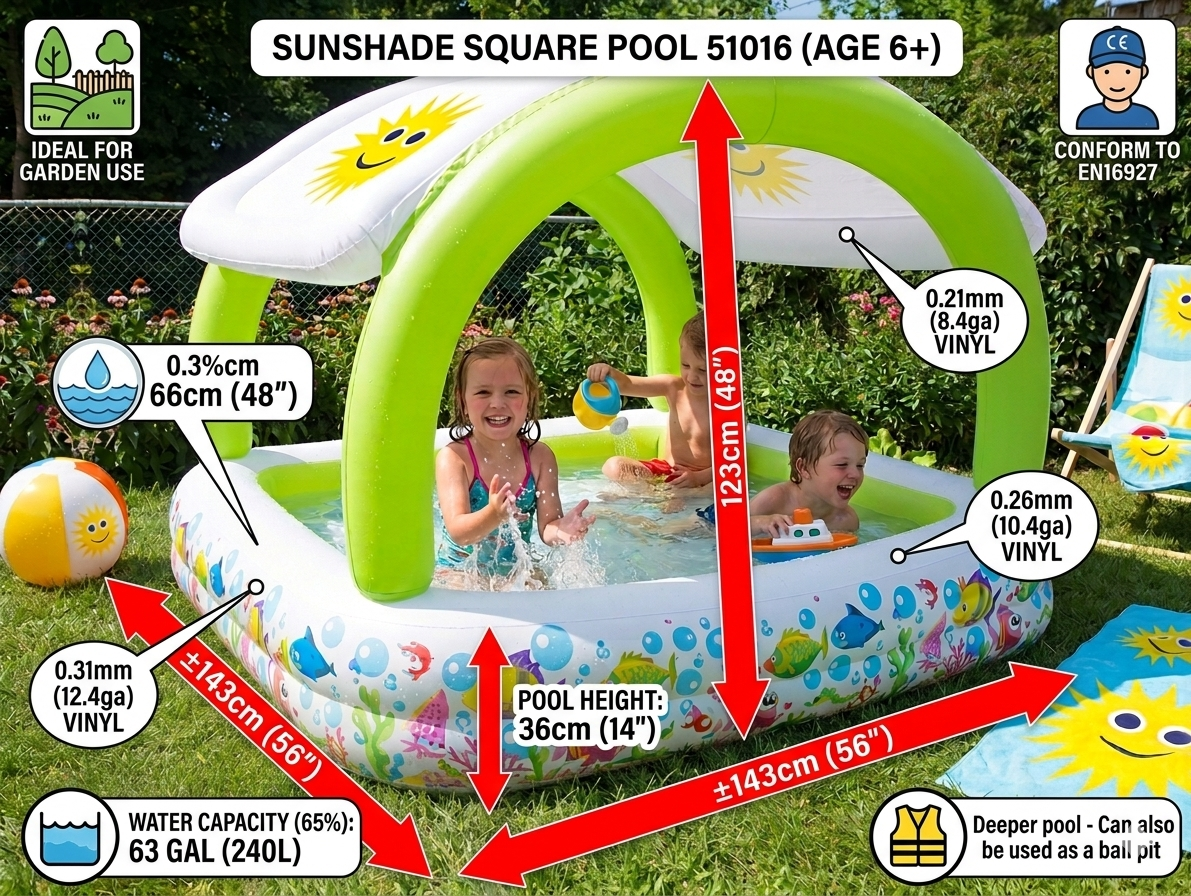 Jilong Sunclub Sunshade Square Pool outdoor inflatable water sports - No:51016
