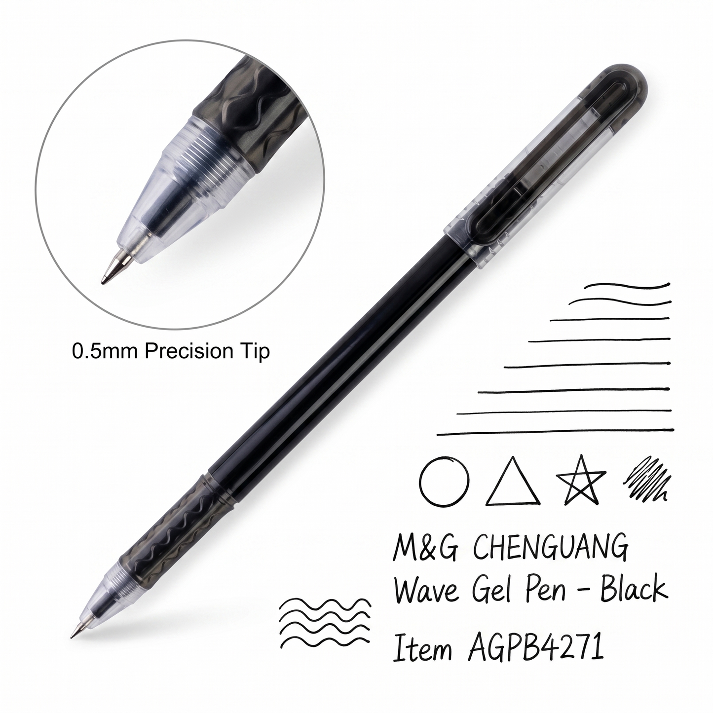 M&G Chenguang Wave Gel Pen 0.5mm Black – Super Smooth Writing Stick Gel Pen (AGPB4271)
