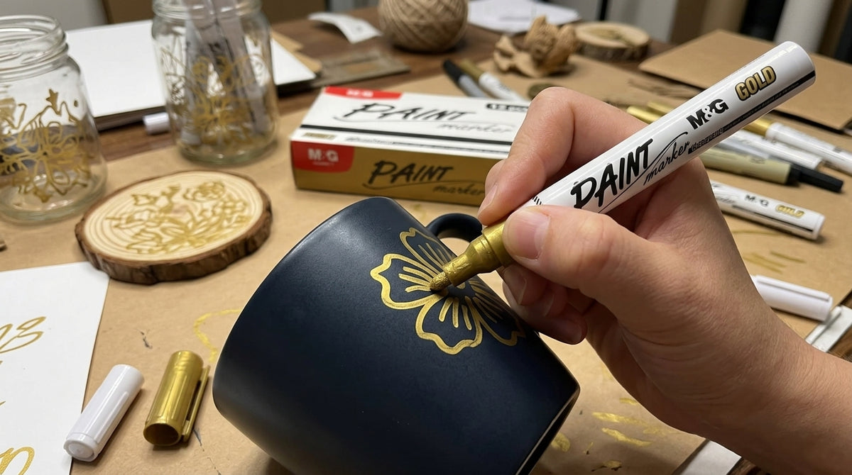 M&G Chenguang Permanent Metallic Paint Marker Pens for Multi-Surface Oil-Based Marker - Gold - 1pcs- No:AOMY8571