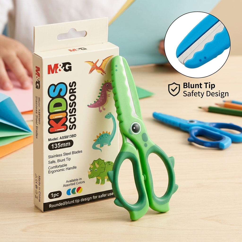 M&G Chenguang Kids Safety Scissors 135mm – Blunt Tip Stainless Steel Blades with Comfortable Handle - 1pcs - No: ASS913BD
