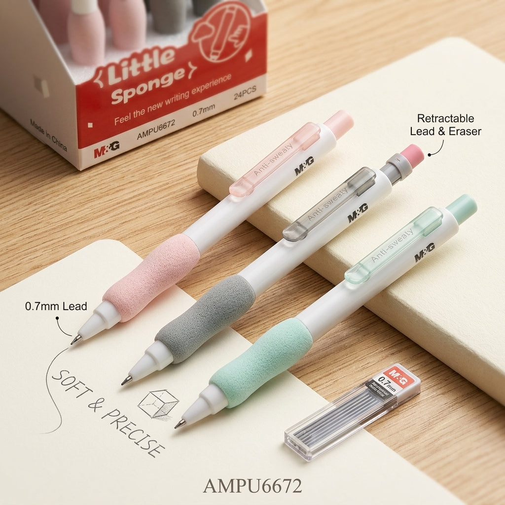 M&G Chenguang Little Sponge Mechanical Pencil 0.7mm – Soft Sponge Grip, Retractable Pencil with Eraser - 1pcs - No:AMPU6672