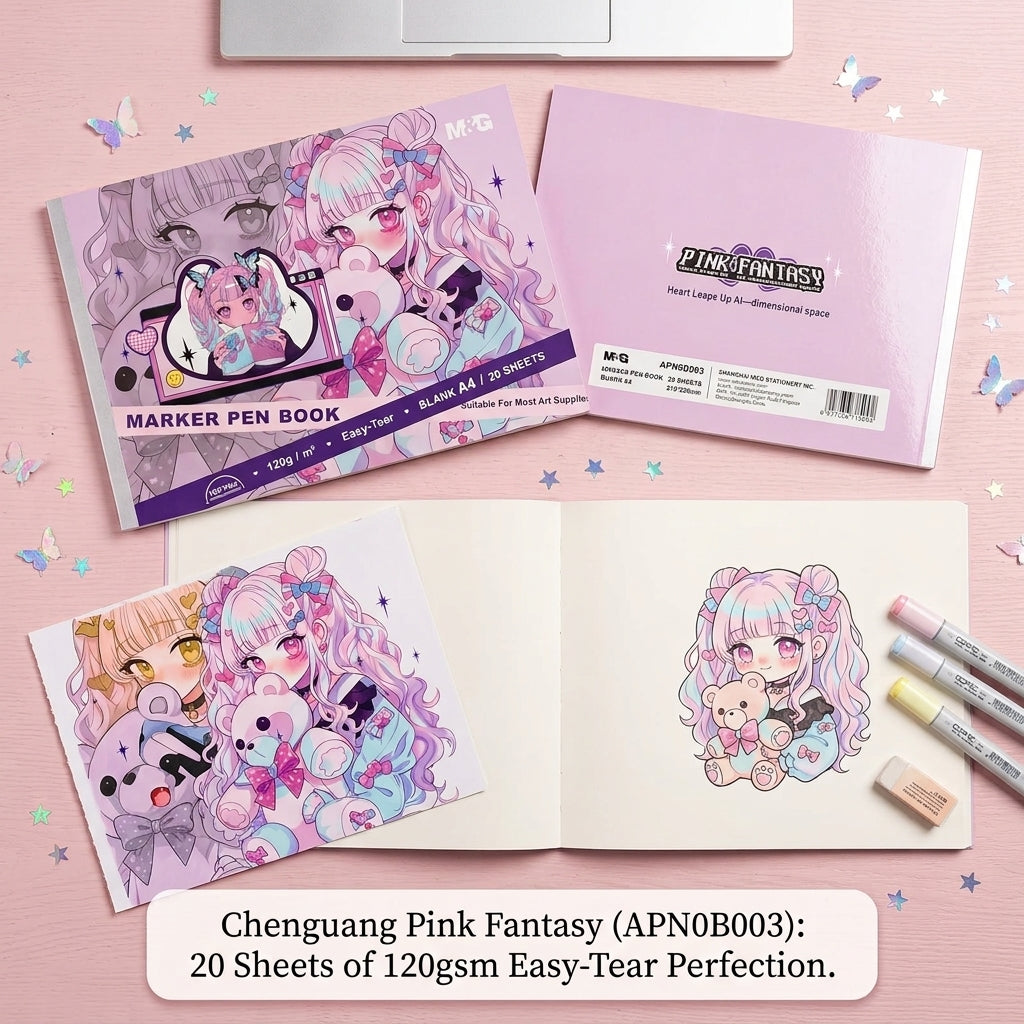 M&G Chenguang Pink Fantasy Marker Pen Book A4 APN0B003 – Blank Art Paper, 20 Sheets, 120gsm, Easy-Tear, 210 × 290mm - 1pcs - No: APN0B003