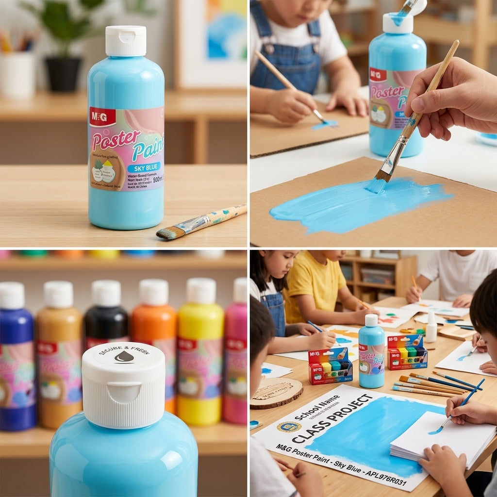 M&G Chenguang Poster Paint 500ml – Sky Blue Water-Based Poster Color for School, Art & Craft Projects - No: APL976R031