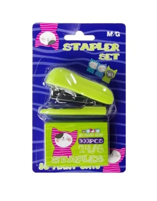 M&G Chenguang So Many Cats Mini Stapler 24/6 Stapler Set with Pack of Stapless - 1pcs - No:ABS916S6