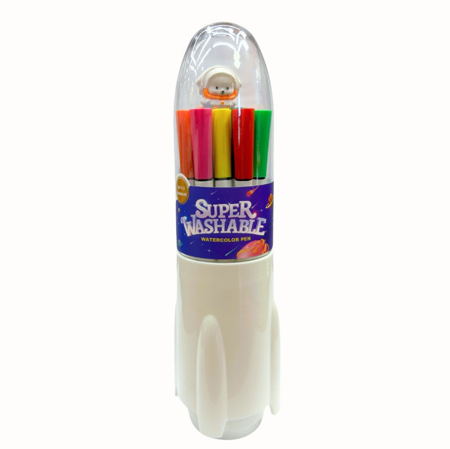 M&G Chenguang Super Washable Watercolor Pens in Rocket Case – 12 Colors – EN71-3 Certified – Safe & Easy to Wash - No:ACP901KT